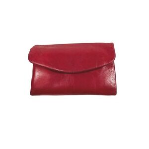 Hobo Small Leather Wallet Red Slim Envelope Snap Glazed Leather Soft READ!